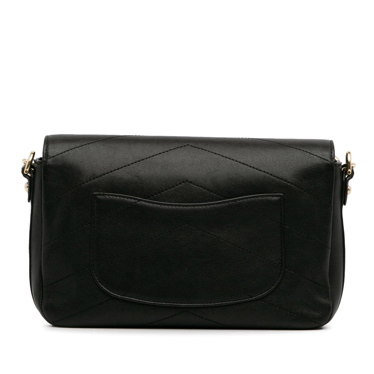 Calf Satchel Double Chevron Authenticated Black Leather (Good) Elaphe Flap Unisex Pre-Owned skin