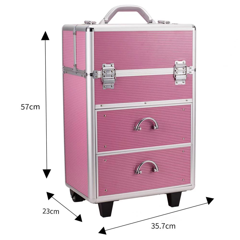 Storage Trolley, Case, Makeup Cosmetic Box in 1 Aluminum Train 3 Lockable Ktaxon Pink Pro Rolling