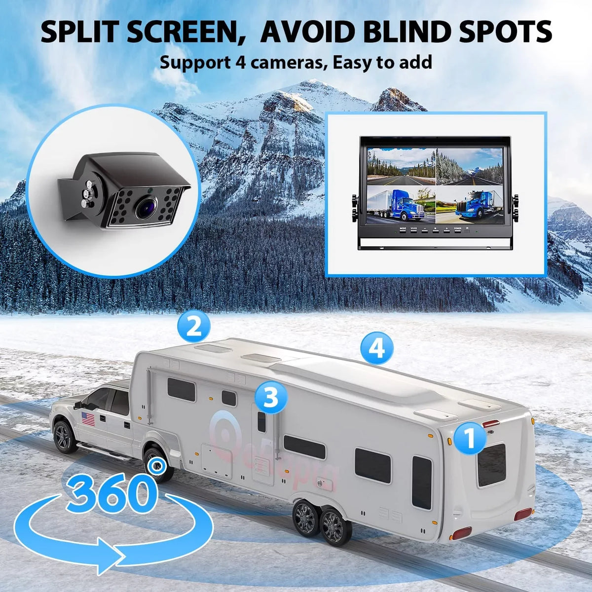 or Waterproof eRapta IP69 Van 1080P Car Camera for Backup Camera 10'' Wired Truck Backup Monitor HD Trailer RV