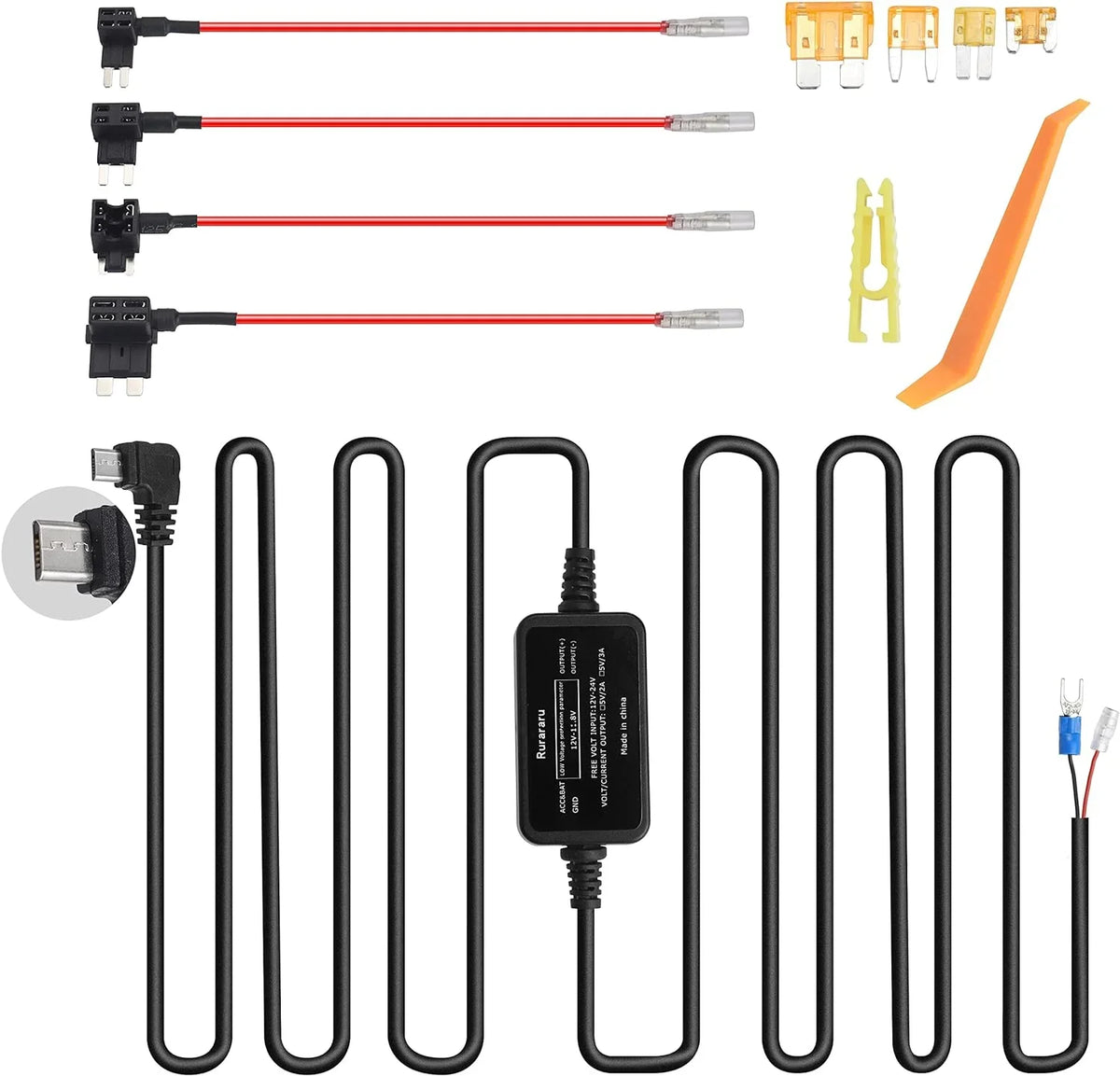 WOLFBOX Kit Compatible Hardwire Charger Power Dash USB Dash Cord ro Car Camera Cable Cam with D07,REDTIGER