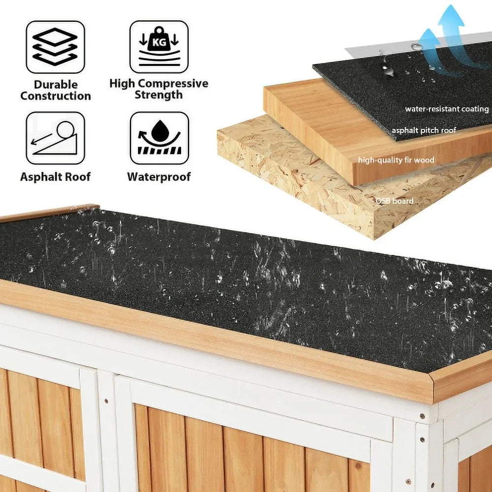 Wood Asphalt Shed, Shelves, Tool Lockable Cabinet Storage Roof, Four Hx4.1ft Doors, Multiple-tier exterior Waterproof with L Garden Natural 5.5ft
