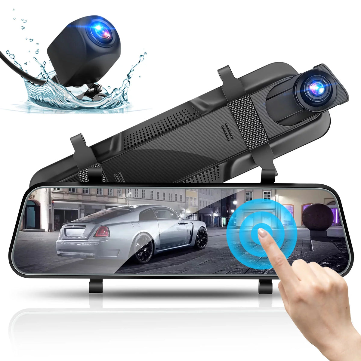 G-Sensor, IPS with Camera, Backup Camera, Vision, Dual View Night TSV Screen Mirror Touch Recorder 1080P Dash Rear Driving Car Cam
