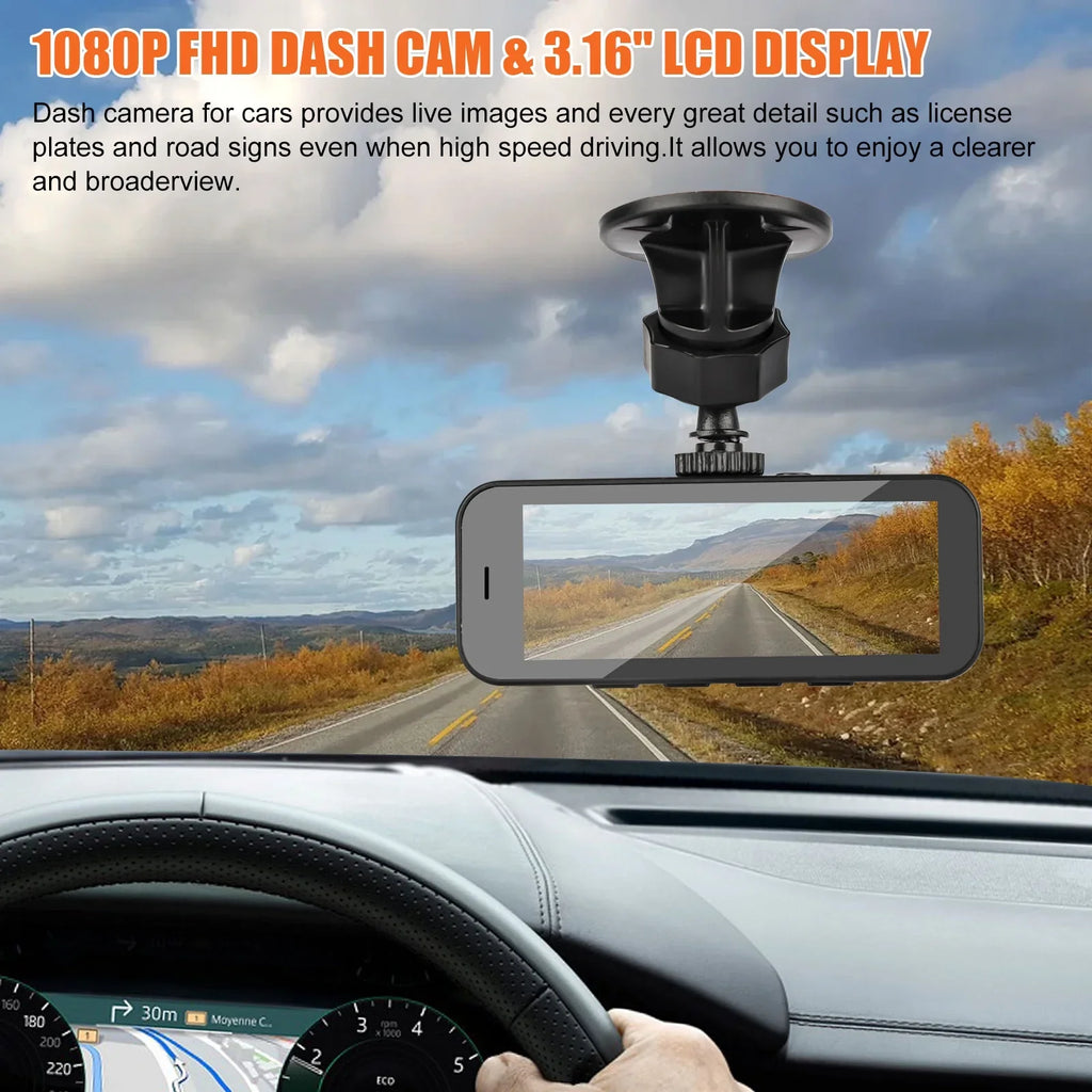 Camera Parking WDR, G-Sensor, Dash Dash Monitoring, Detection, Dashboard Rear and 170° Black Dual Cars, Display, with 1080P 3.16inch Camera Cam, Dual Wide Recorder for Angle Motion TSV Front