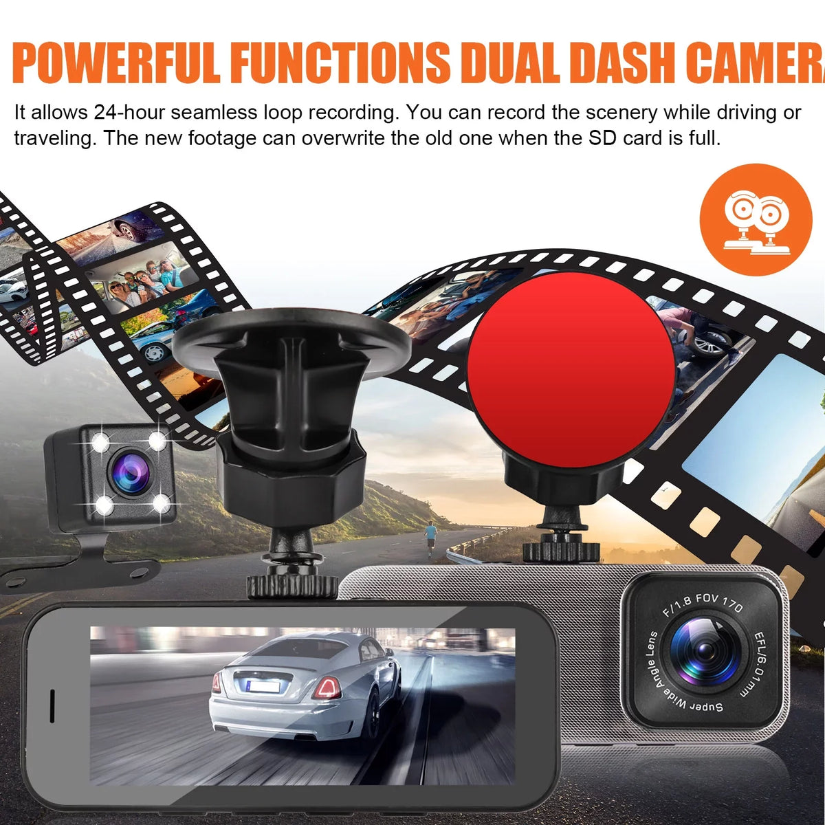 Camera Parking WDR, G-Sensor, Dash Dash Monitoring, Detection, Dashboard Rear and 170° Black Dual Cars, Display, with 1080P 3.16inch Camera Cam, Dual Wide Recorder for Angle Motion TSV Front
