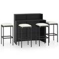 Set exterior Garden Dining Chairs Shelf Cushioned Bar Pub, Set Anself Rattan Backyard, for and Storage with Table 5 Black Bistro, Poly 4 Patio Stool Terrace, Piece