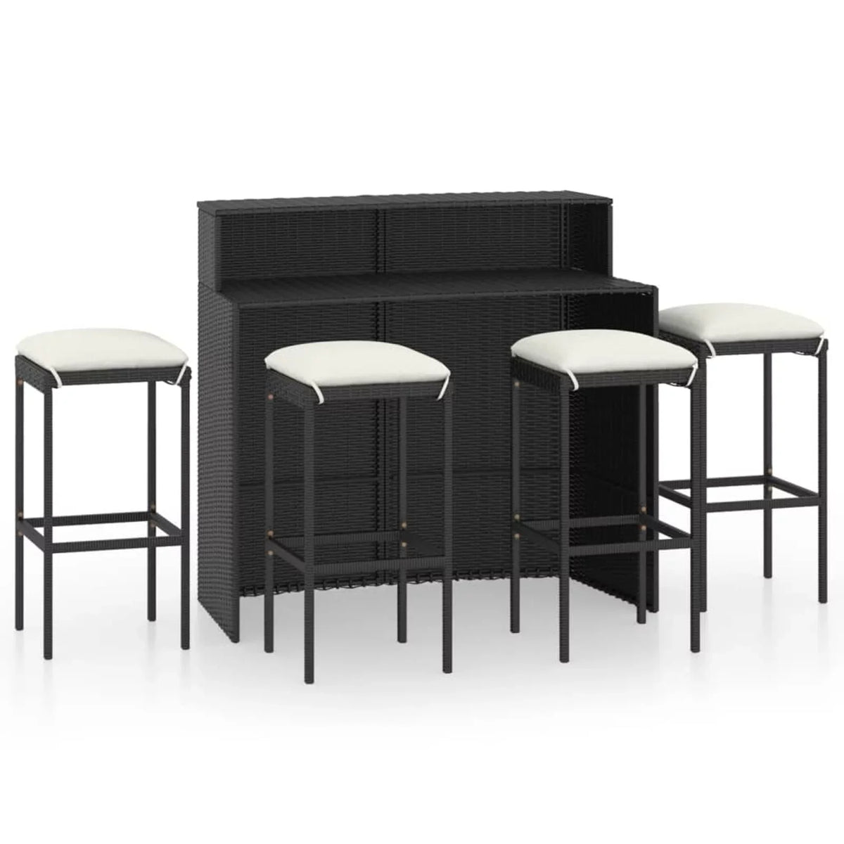 Set exterior Garden Dining Chairs Shelf Cushioned Bar Pub, Set Anself Rattan Backyard, for and Storage with Table 5 Black Bistro, Poly 4 Patio Stool Terrace, Piece