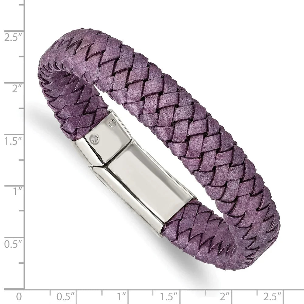 Polished Leather & Chisel Metallic Rubber Braided Cord, 16 7.5 Purple Steel mm Stainless in Women's Bracelet