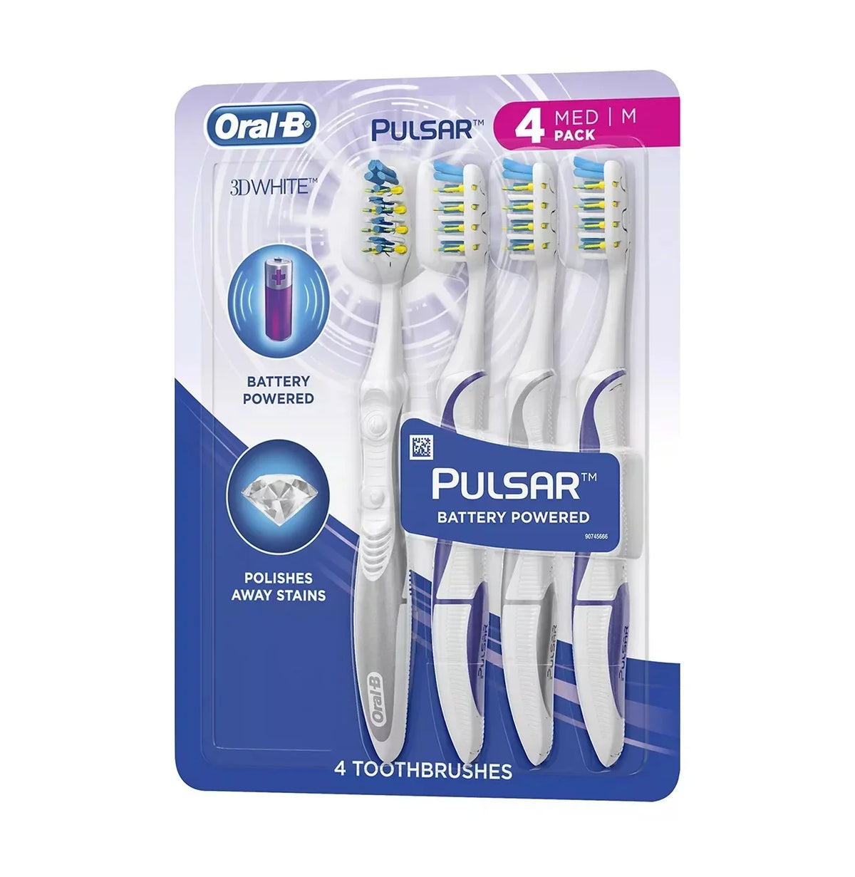 pk., Medium Pulsar Toothbrush, 4 Oral-B 3D White