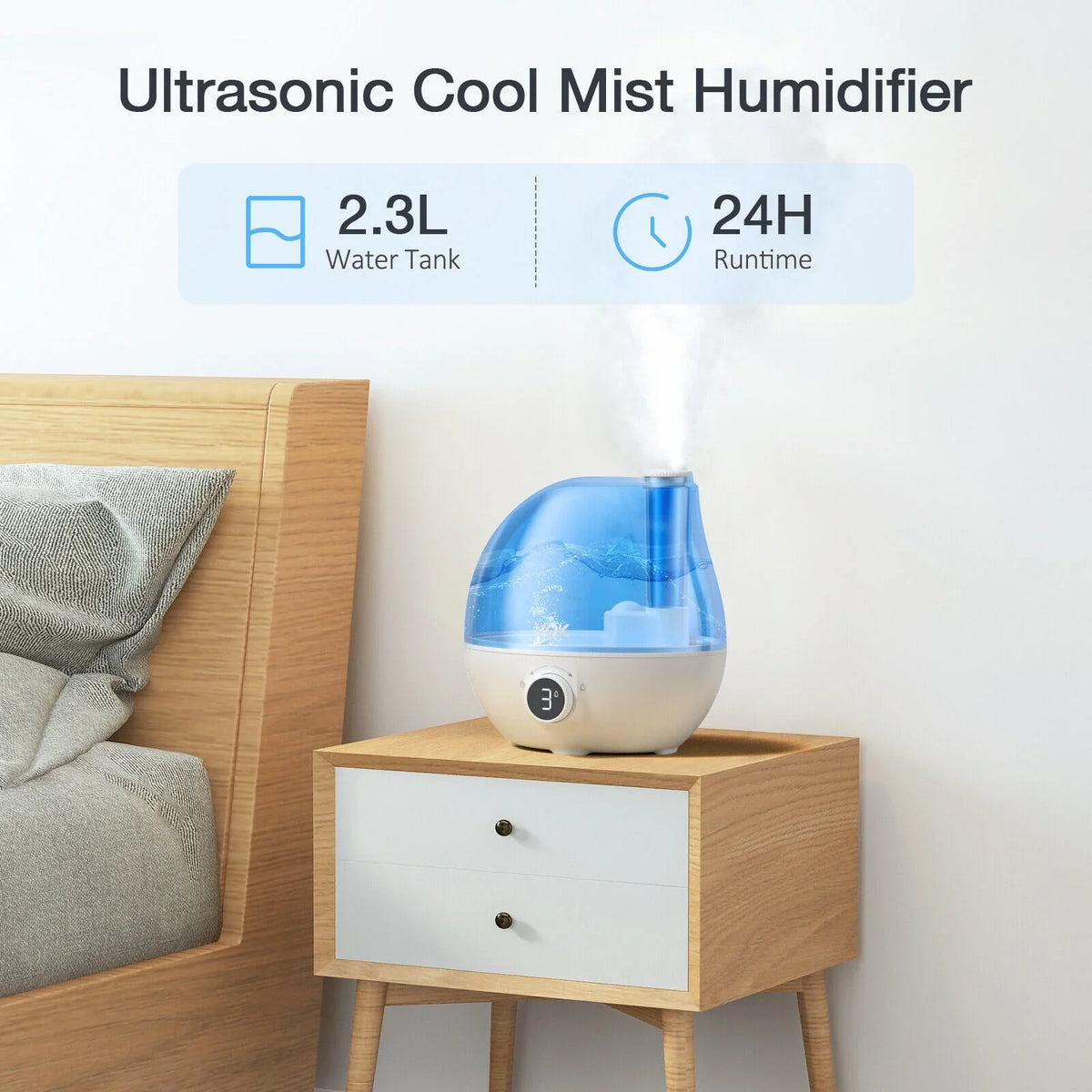 Rotation for for 24 Large 2.3L Indoor Room Baby Auto Hours Plants, Nozzle Mist Home Bedroom, Humidifier, 360° Run Cool 3 Use VCK Time, Quiet Air Mist Levels, Ultrasonic Nursery, Shut-Off, Humidifiers