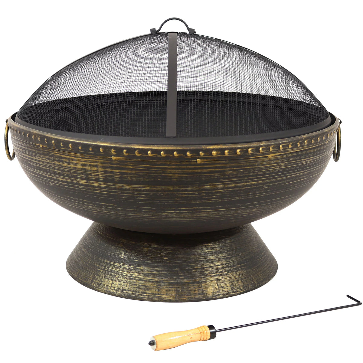 Spark and Poker Fire 30" Pit Steel with Royal Sunnydaze Screen exterior