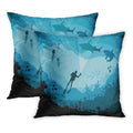 ECCOT Big Divers Cover Underwater Pillow inch 20x20 Set Sea Wildlife Sharks Blue Adventure Reef 2 Under PillowCase of and Aquatic