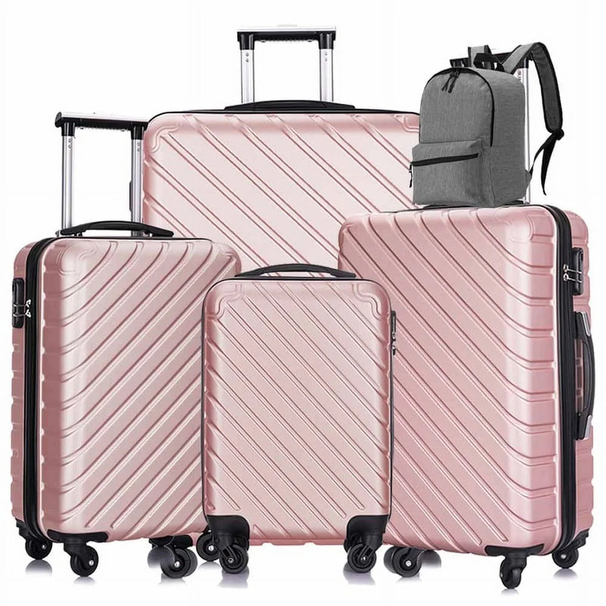 4 Luggage Luggage Piece gold rose Cover&Hanger Spinner Hardshell with On Suitcase,Carry Free Wheels Sets,Travel Inside