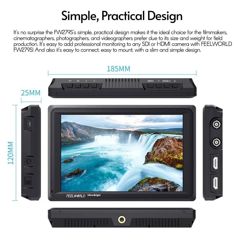 4K FEELWORLD Viewable Design Thin Outside 7 Output Direct / FW279S in Sunlight 3G-SDI 2200nit IPS for Monitor Bright Panel Viewable Daylight Inch 1920*1200 Input Ultra Field Even
