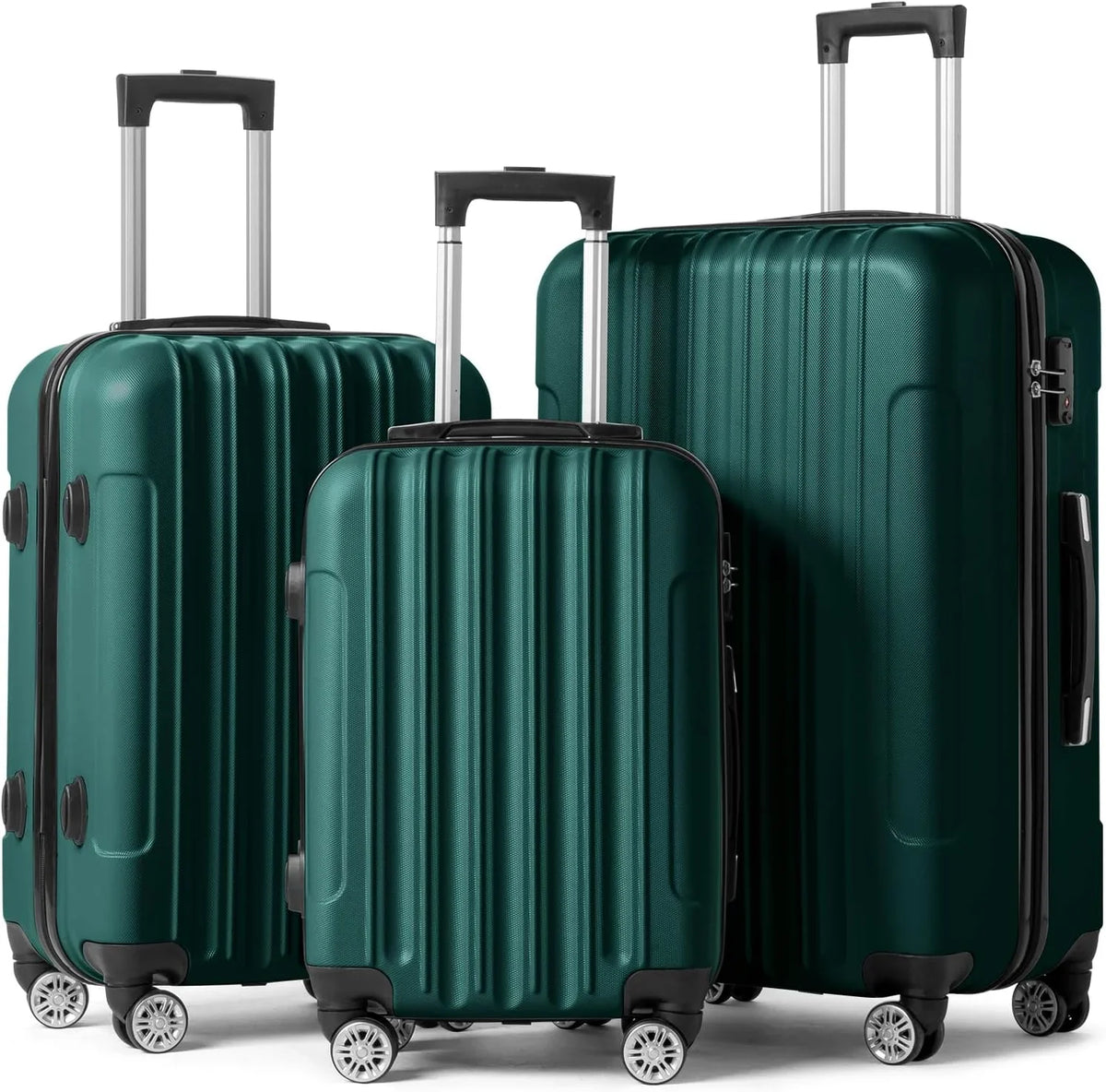 ABS Portable & Carry Spinner 3 with Travel Hardside on for Set Suitcase Lightweight Dark of Luggages Sets - lock, Green (20/24/28) Business Wheels Luggage TSA