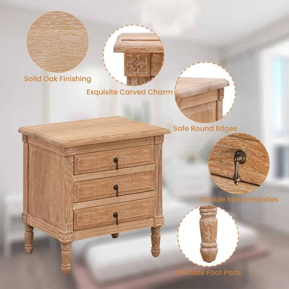 Furniture with Pellebant Oak Nightstand Bedroom 3 Drawers