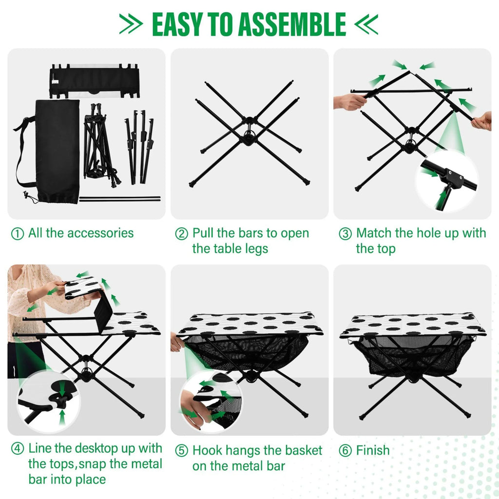 for Compact exterior Camping Table Dots Table Polka Bag Picnic Portable Fishing Beach BBQ Table Storage Foldable with Hiking Black