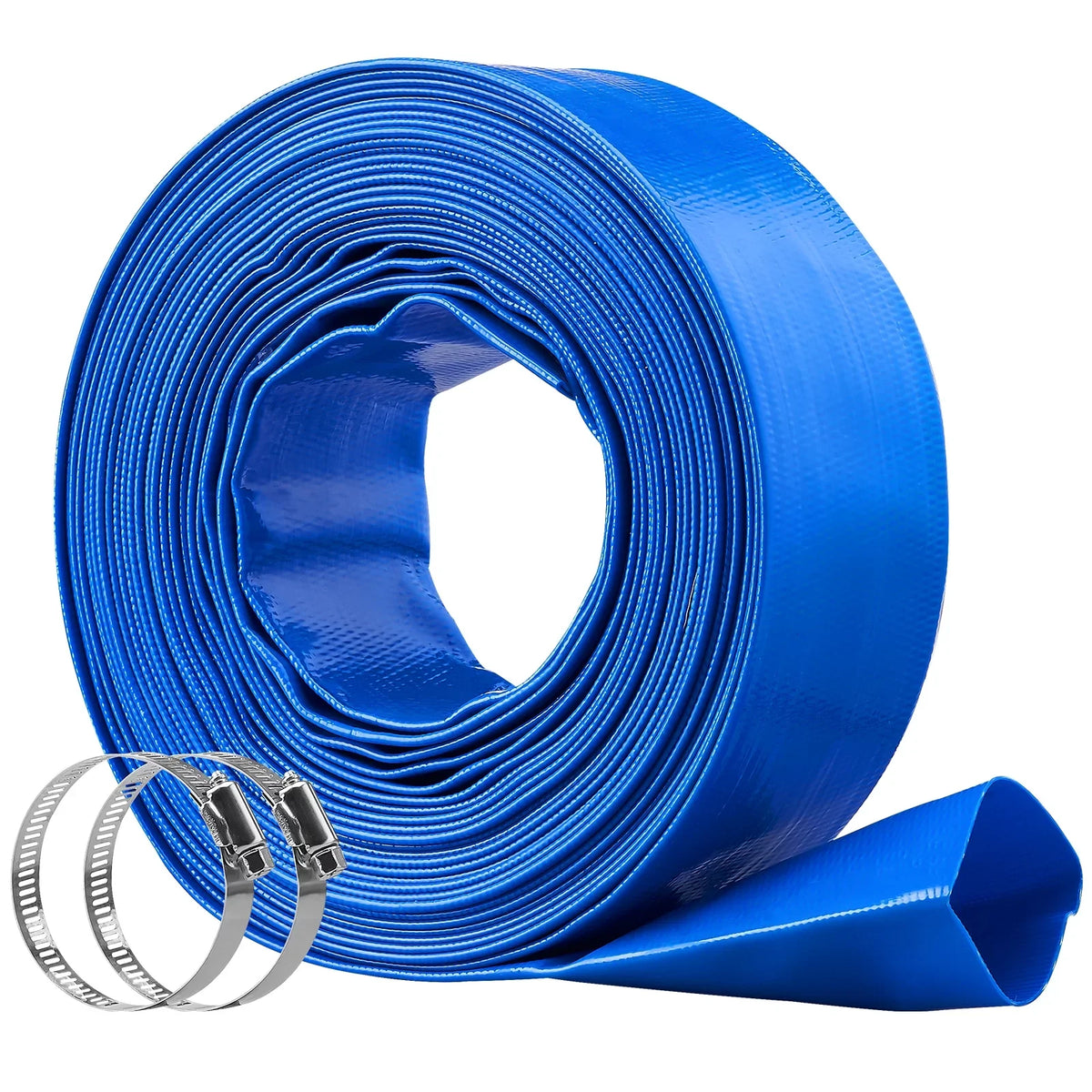 Hose Pool PVC Premium Hose Lay Blue Filter Clamps BENTISM x Discharge 50' and climate Swimming 2'' Resistant Flat Chemical with Backwash
