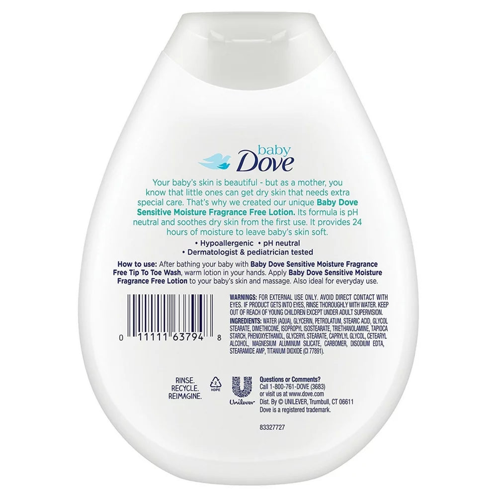 Fragrance count Sensitive Moisture 3 Dove Free Lotion, Baby oz, 13