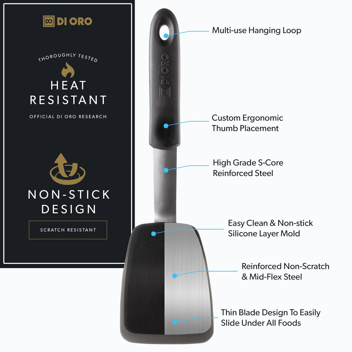 Di Series Heat Resistant Kitchen Standard - Flexible Turner Spatula 600F Rubber Silicone Chef Spatula Oro