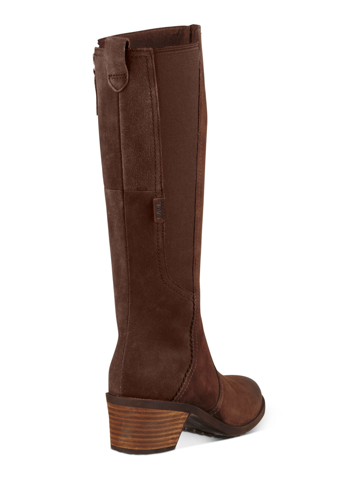 Toe Waterproof Womens Brown Padded Boot 7.5 Leather TEVA Block Anaya Riding Goring Round Heel Zip-Up