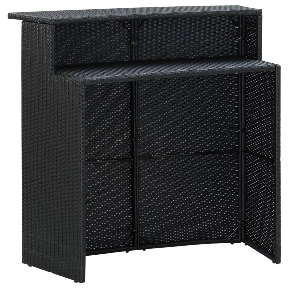 Bistro, Storage Backyard, Piece Patio Set Shelf Dining Pub, for 2 Terrace, Cushioned Rattan Set Garden Table 3 Chairs and Stool Black Bar with Dcenta Poly