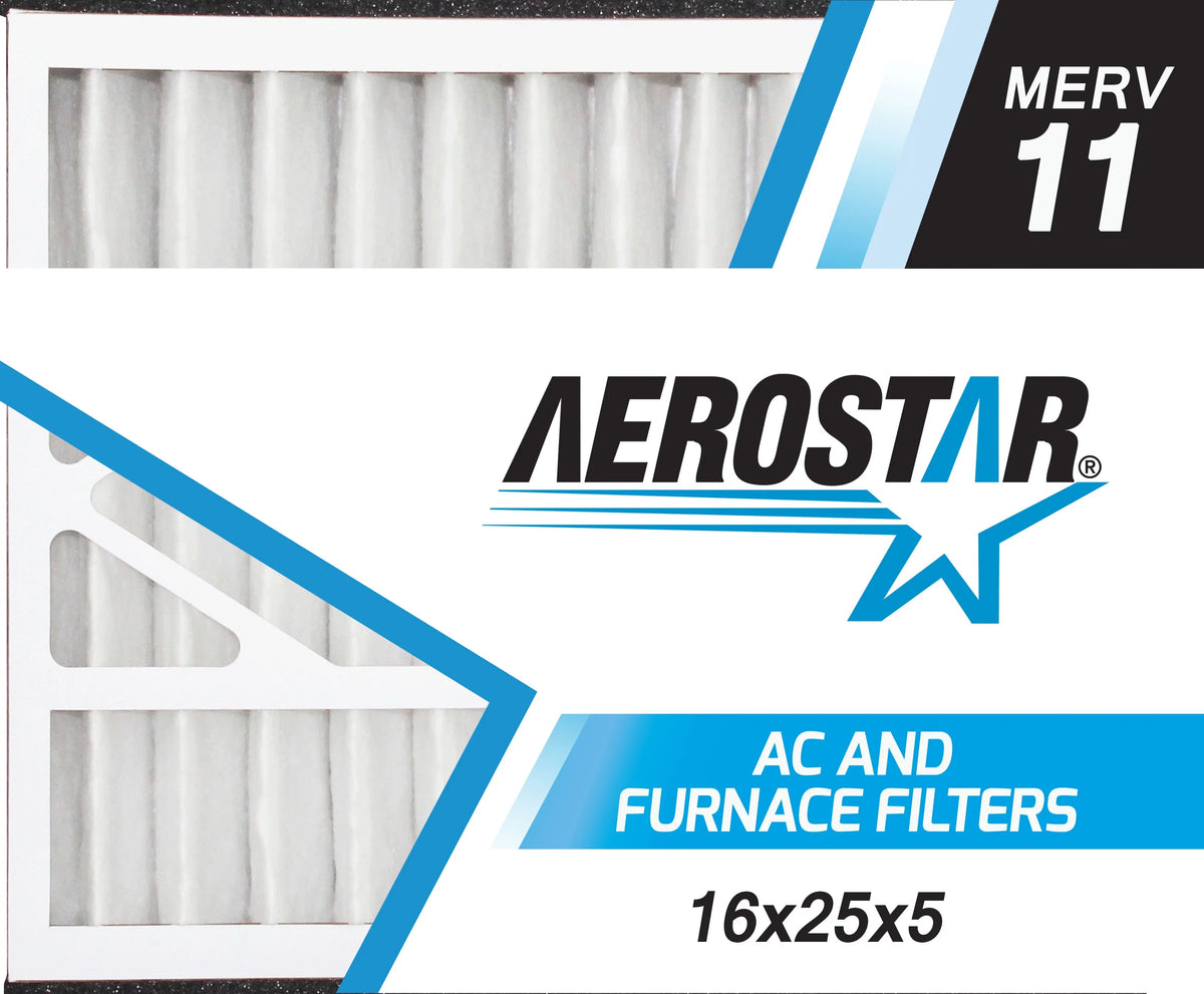 Box Pleated Air Replacement of 2 Carrier Aerostar 16x25x5 Filter, 16x25x5, 11, MERV