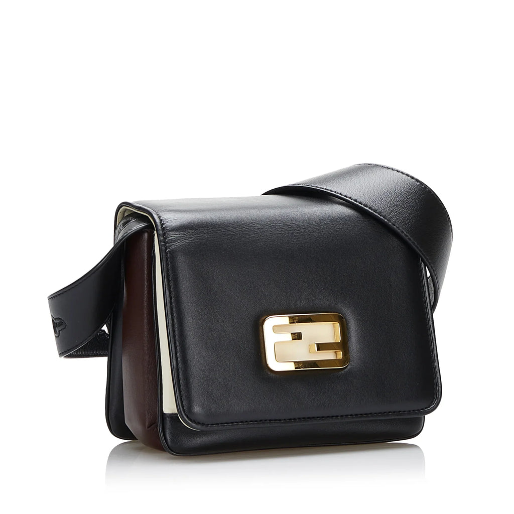 ID Authenticated Pre-Owned Leather Fendi (Good) Black Unisex Bag Calf Crossbody Small