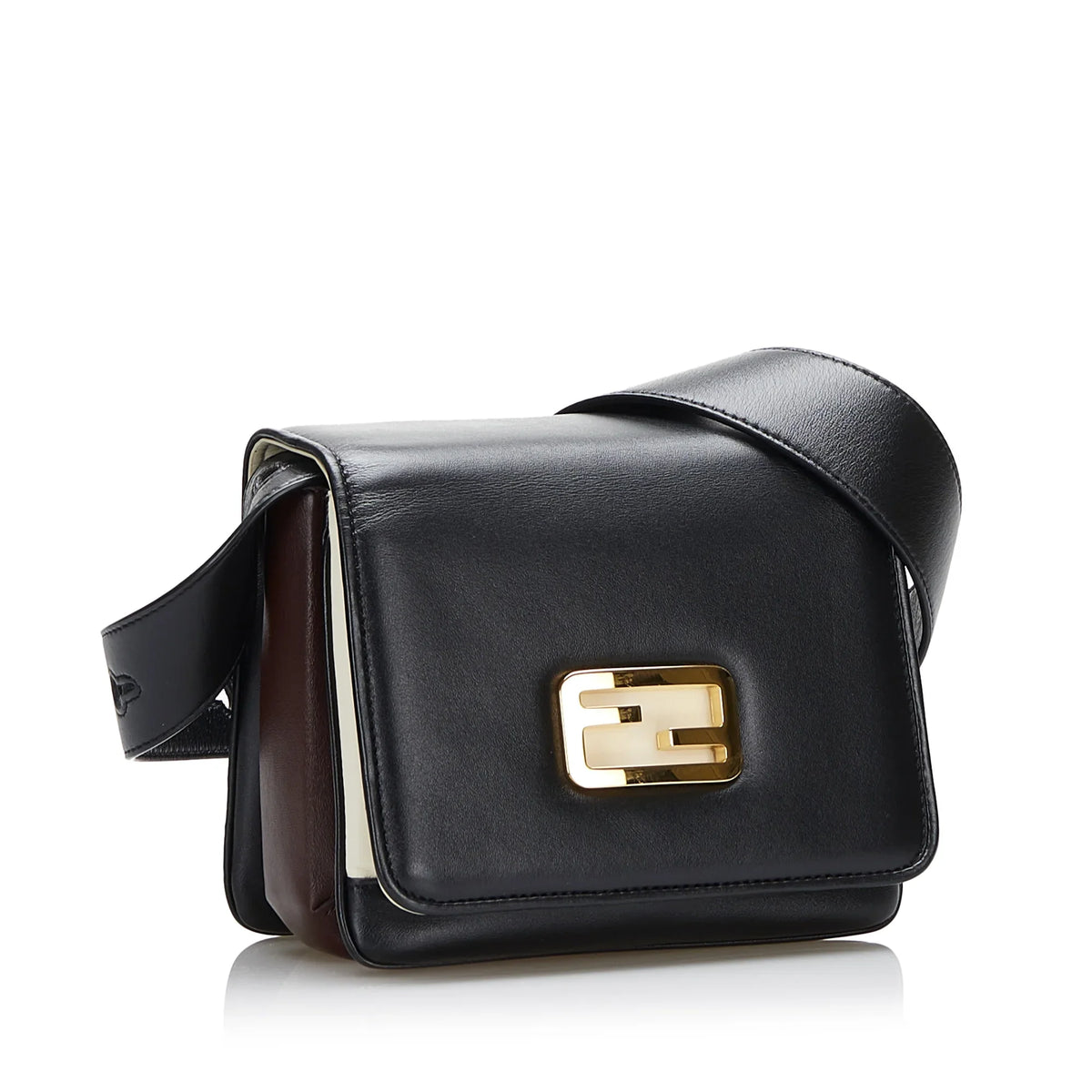 ID Authenticated Pre-Owned Leather Fendi (Good) Black Unisex Bag Calf Crossbody Small