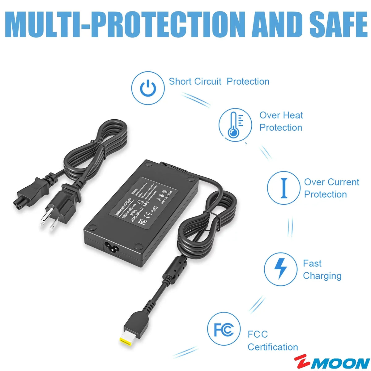 P50 3-15IHU6 for P51 Power USB Ideapad Cord[Rectangle Yellow P52 Adapter 170W Gaming Tip] P71 P70 82K1 Legion Thinkpad Y700 Y7000 AC