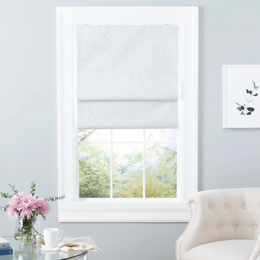 64", Blackout Shade, Exclusive Roman Botanical Home White Bolan Total 27"x
