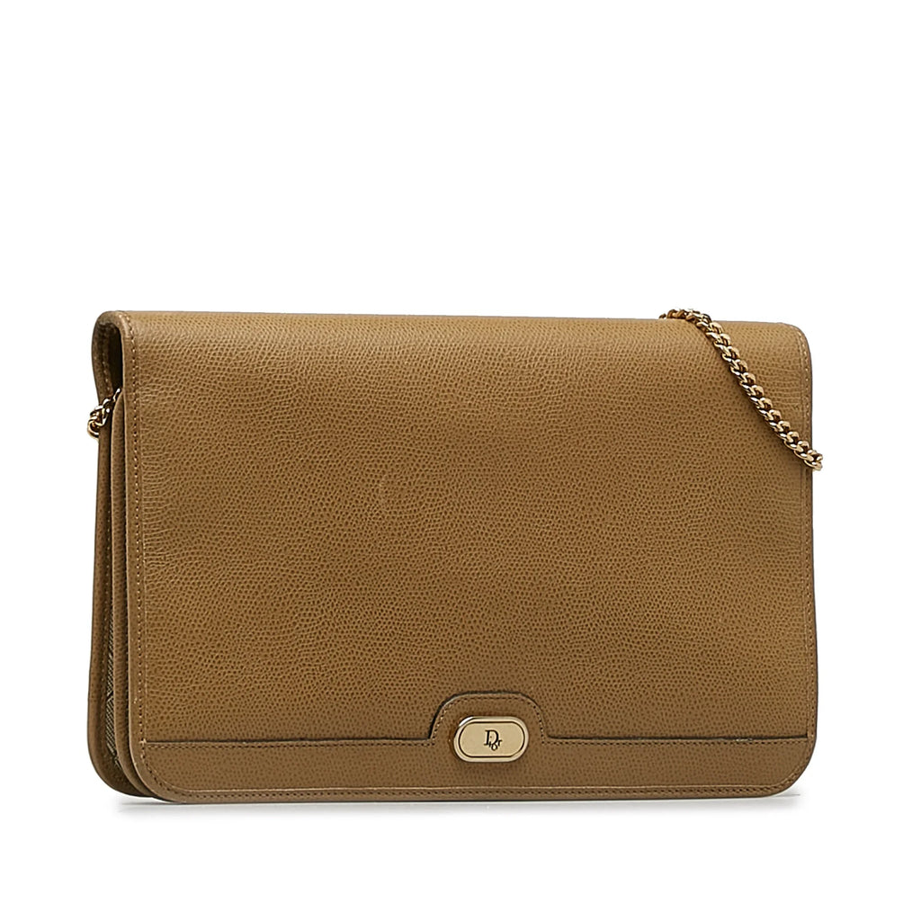 Brown (Good) Leather Crossbody Unisex Pre-Owned Calf Bag Authenticated Chain Dior Crossbody