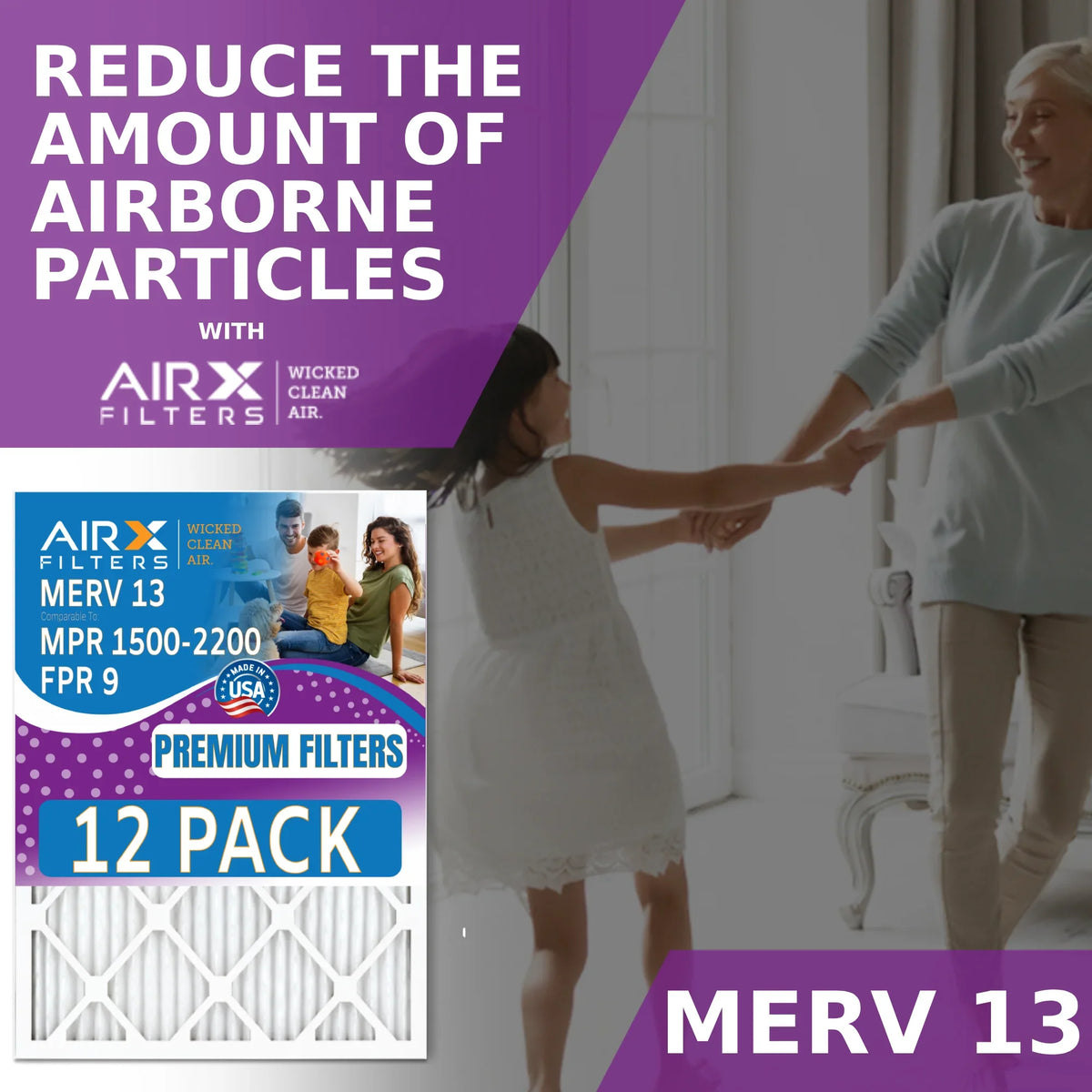 of & by MERV AIR. AIRX 12 2200 CLEAN 9 USA to 1500 in 13 Filters Comparable FILTERS Made Pack WICKED Air Filter MPR - Rating, - Furnace FPR 12x12x1