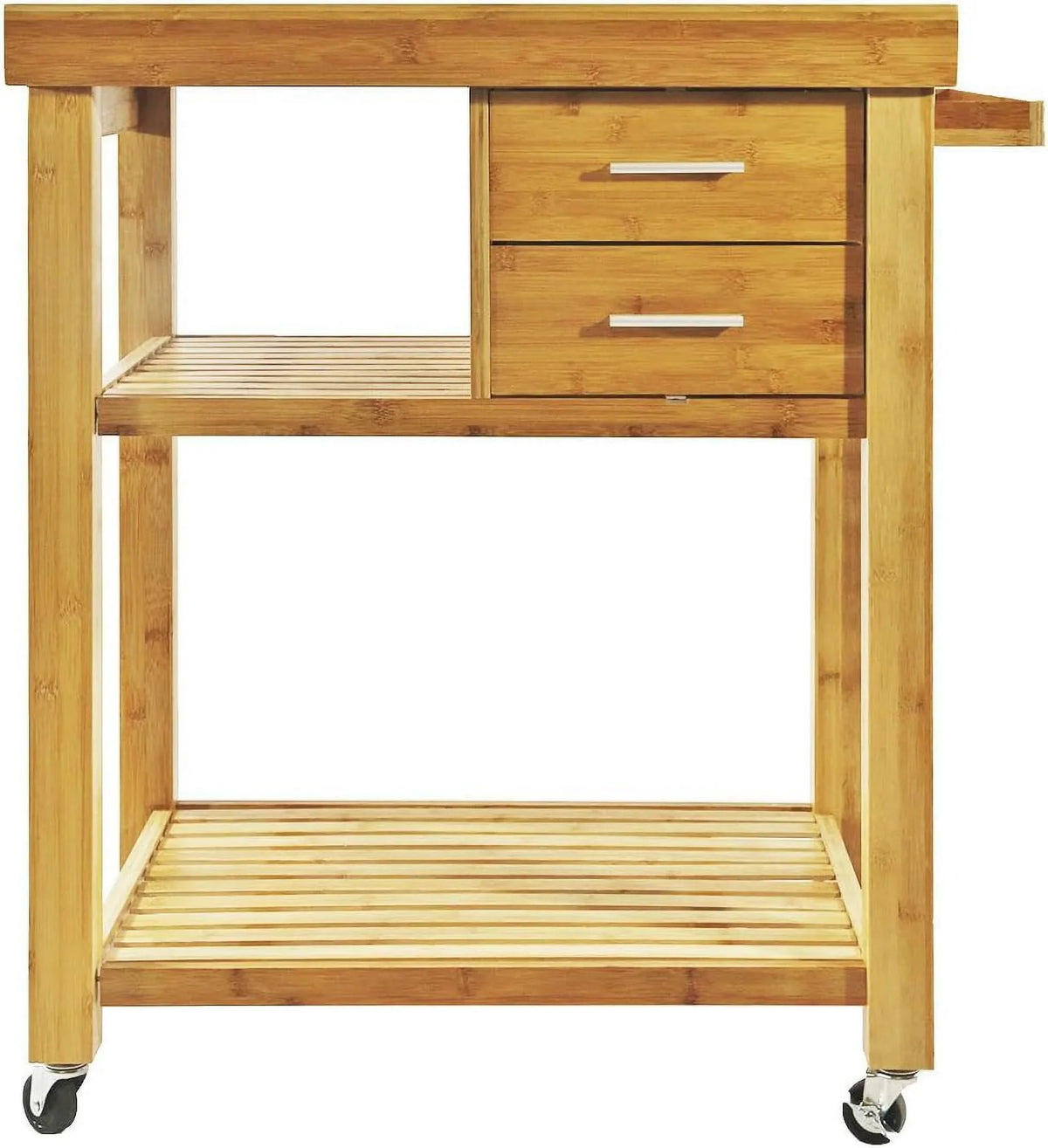Cart Rolling Prepping Trolley Island With On Kitchen Rack, Butcher Block Food Casters, Wheels, Locking Towel Wood Cart Bamboo Drawers Shelves,