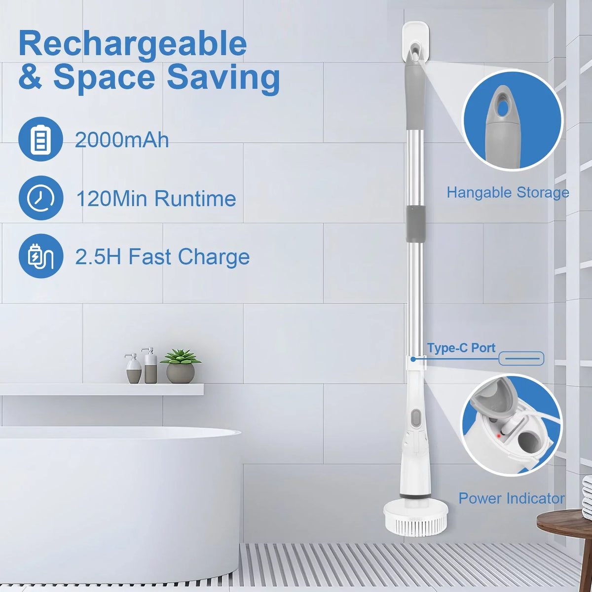 Replaceable Heads Tile, Spin Cordless Scrubber, Floor 6 Cleaning Fixdono Electric Scrubber for Bathroom Brush, Cleaning Bathtub,