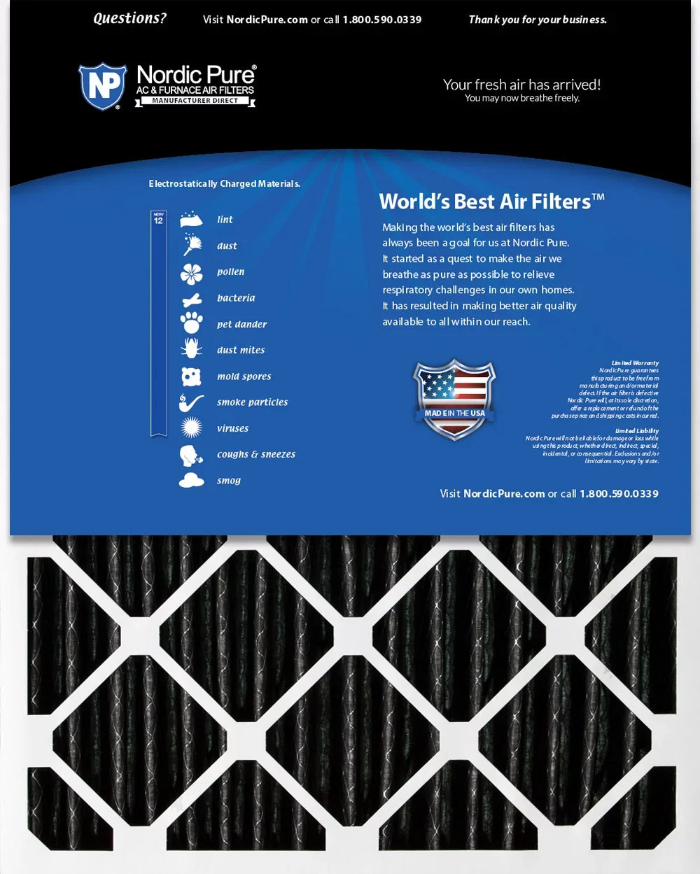 Pleated (3 Pleated 2 + Carbon Pack 12 MERV Air 5/8) Pure Nordic Filter 16x20x4