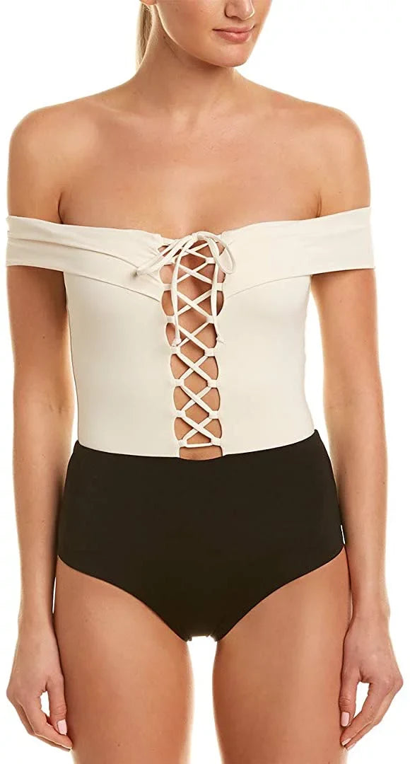 L*Space CREAM/BLACK/CAMEL Swimsuit, US One Anja Piece 4