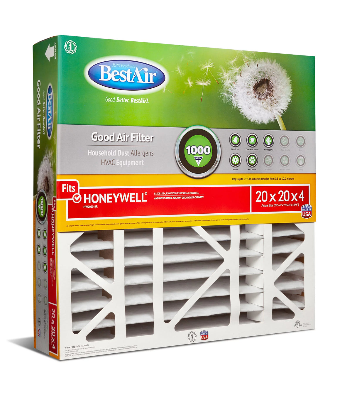 1000 MERV 8 Furnace Honeywell 20x20x4 Series HW2020-8R BestAir Filter