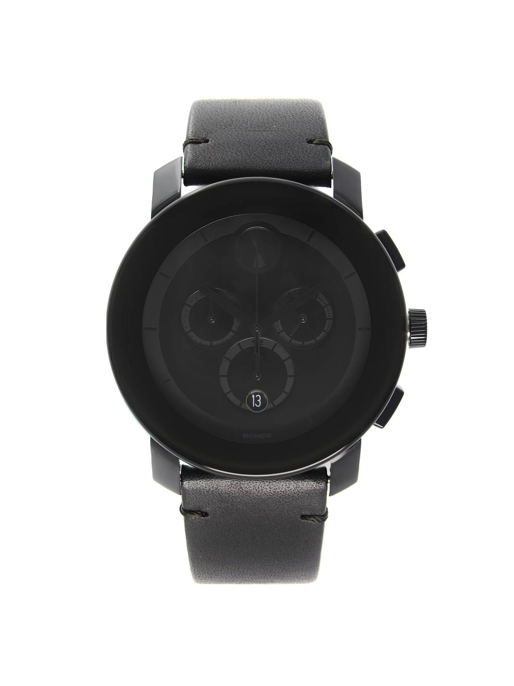 Quartz Movado 3600337 Chronograph Mens Watch Black Dial Bold Steel Ion-Plated