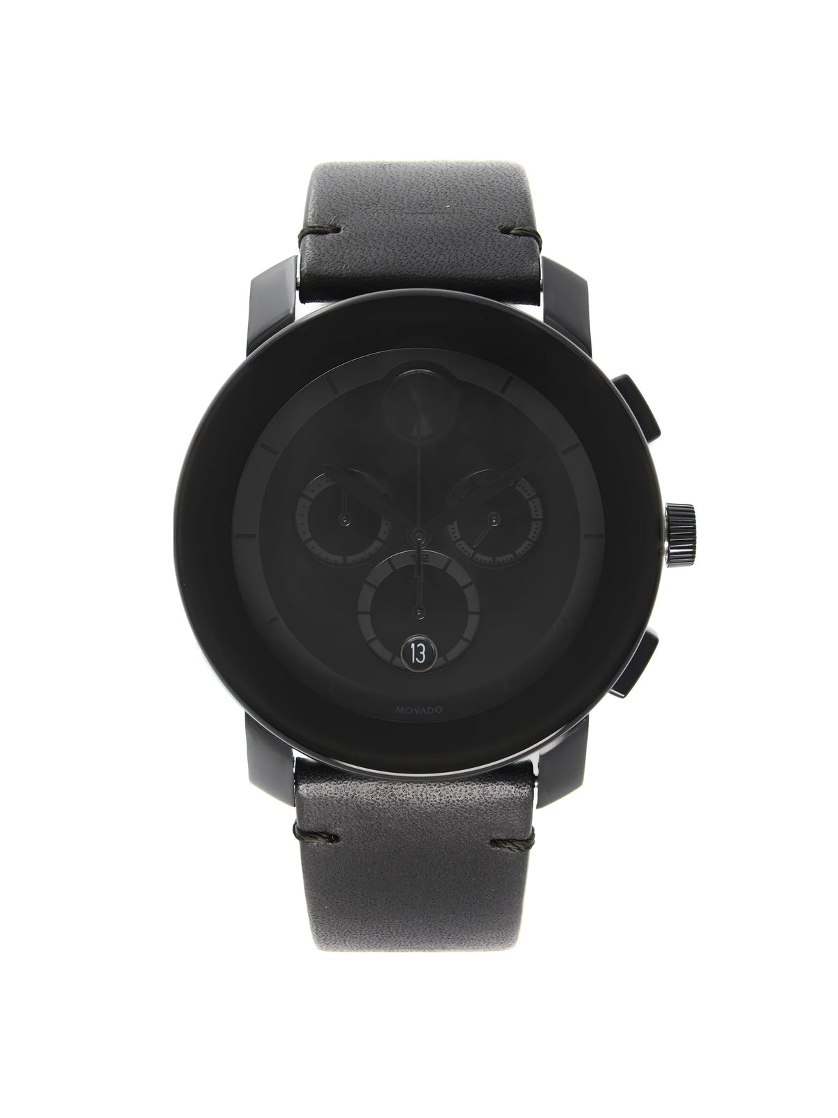 Quartz Movado 3600337 Chronograph Mens Watch Black Dial Bold Steel Ion-Plated