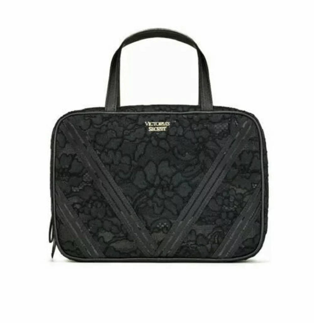 Cosmetics Lace Secret Clear NWT Case Black Travel Victoria's Jetsetter Floral Bag &