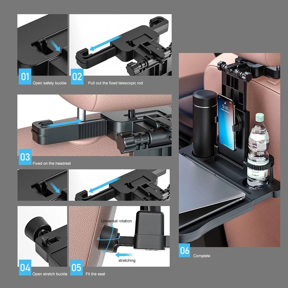 Table, Multifunctional Car Tomshoo Back Seat Adjustable Seat Convenient Car Travel Black Tray