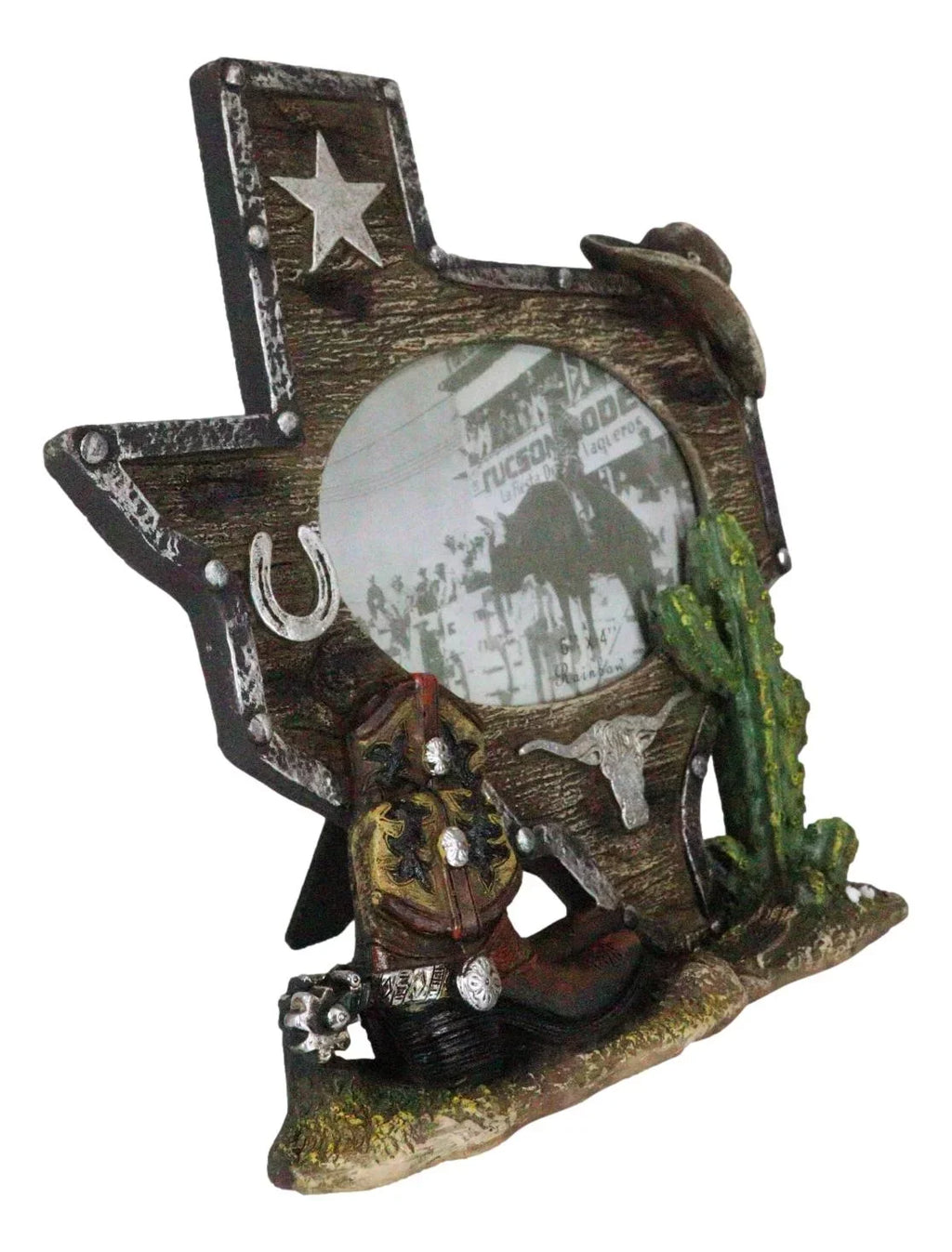 Picture Boot 4"X6" Rustic State Longhorn Cactus Cowboy Map Western Texas Frame