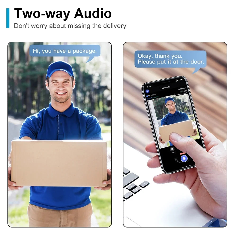 2-Way and Audio-for PIR Vision, Doorbell Chime, Night with Detection Alerts, Two Shinysix Wireless Home Security Human App Camera