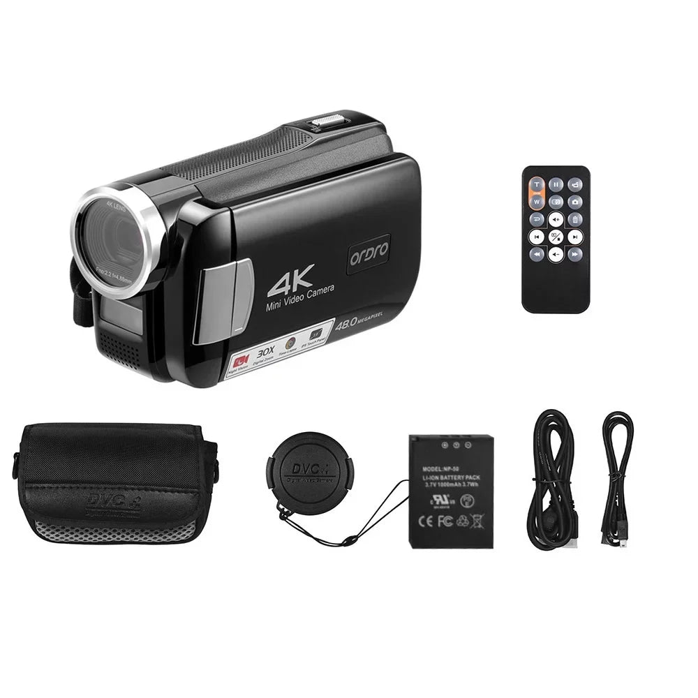 Control 30X IR 4K Bag Recorder Carevas Remote Inch Battery Touchscreen Digital 48MP with DV Zoom Digital Carry 3.0 Video IPS AC2