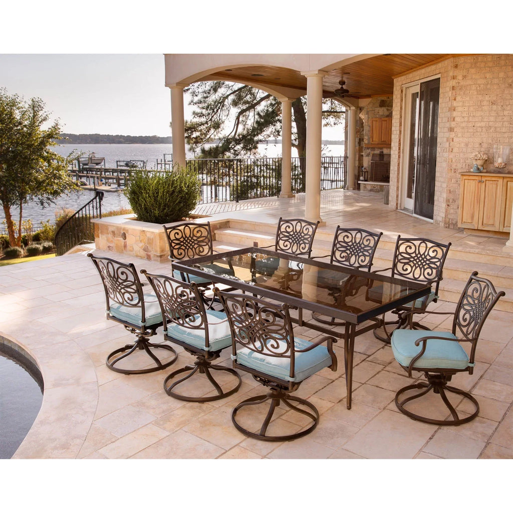 in Large Dining Glass-Top Set Seasons 9-Piece Blue Extra Cambridge Dining Table with