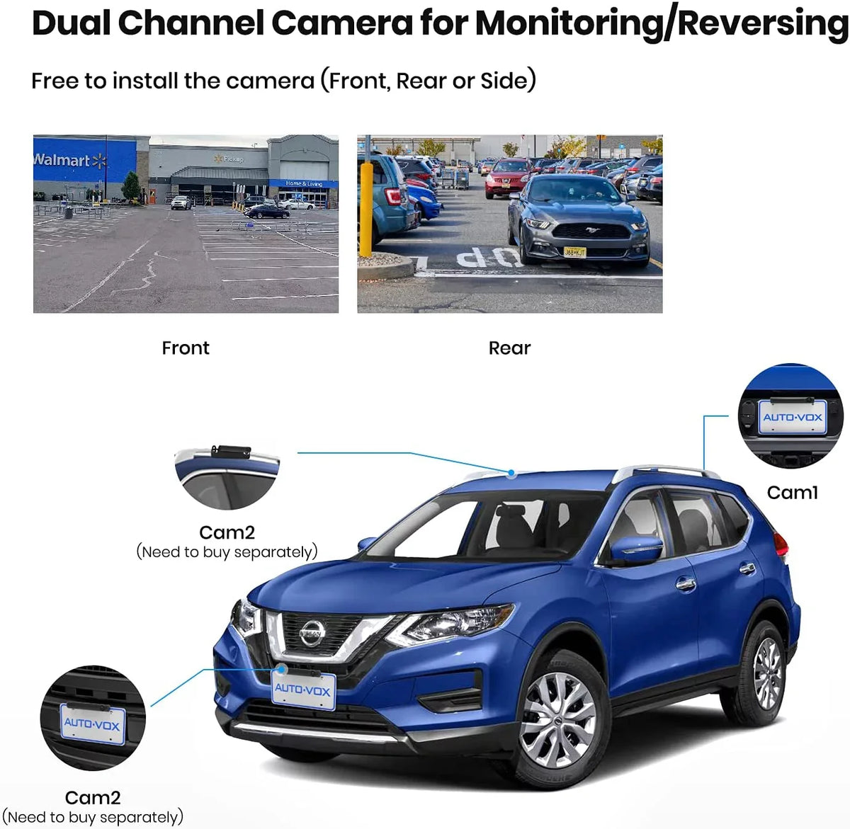 Wireless Highway View System Observation Auto-Vox Camera Trucks with for Backup Camera Solar Panel, Rear Trailer