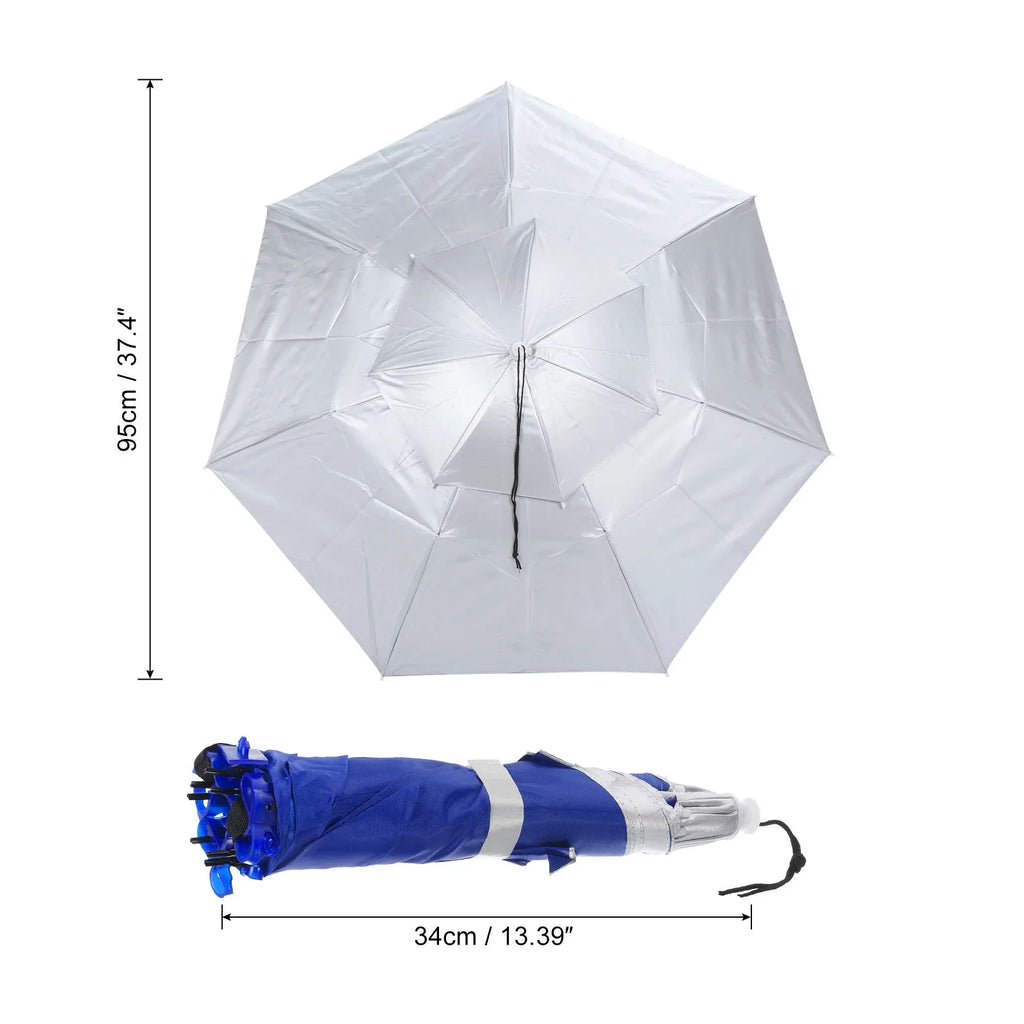 Head OD with Silver Strip, Sun Rain Oxford Uxcell Umbrella 37.4" Folding Fabric Hat, Layer Cap Double