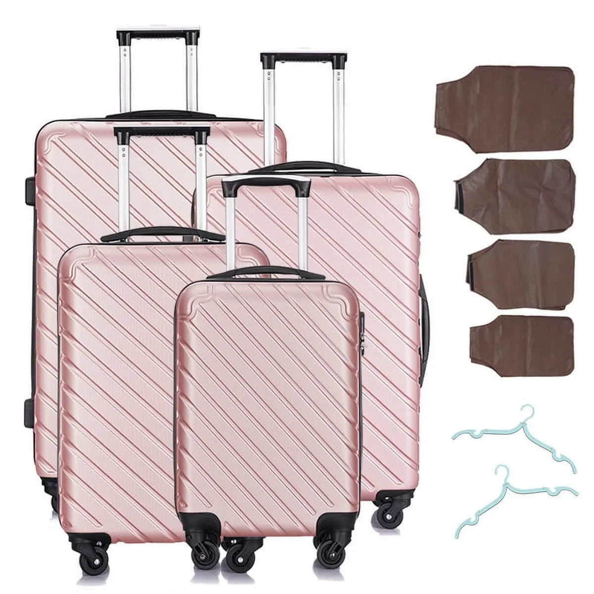 4 Luggage Luggage Piece gold rose Cover&Hanger Spinner Hardshell with On Suitcase,Carry Free Wheels Sets,Travel Inside