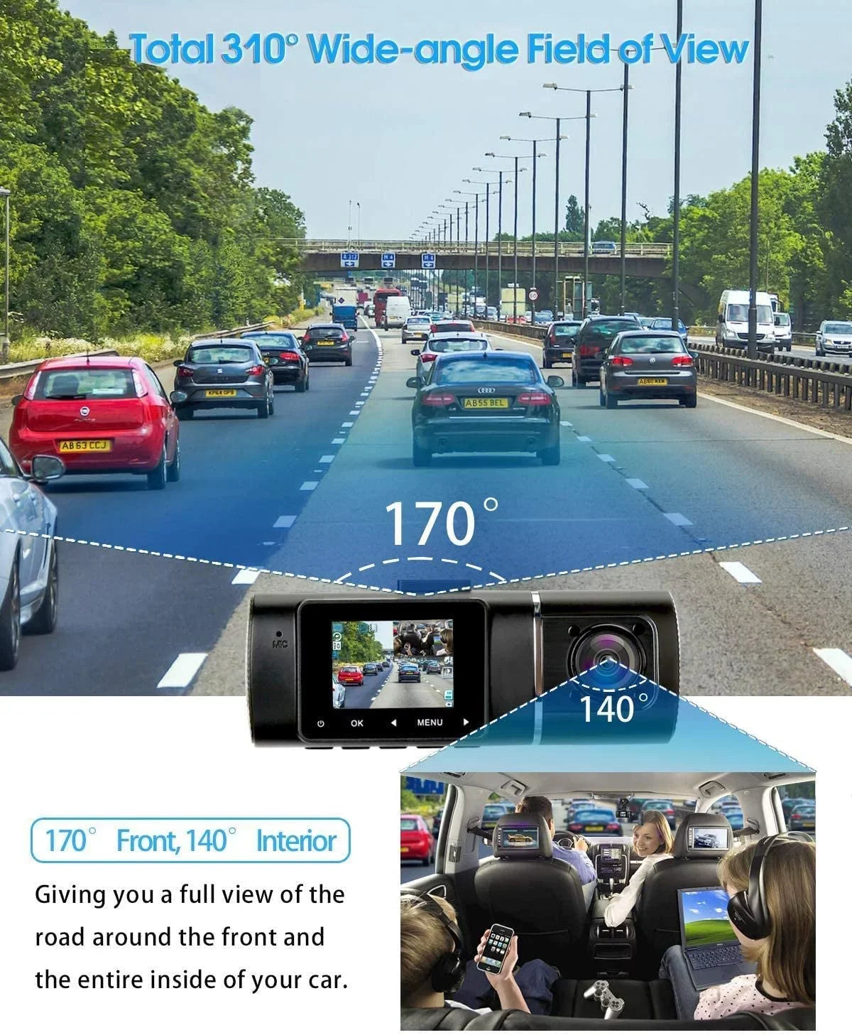 Card - FHD - Recording,WDR Night Inside J05 32GB Mode,G-Sensor,Loop 170°/140° Abask Dual and With Dashcam Front With Angle Vision,Parking 1080P