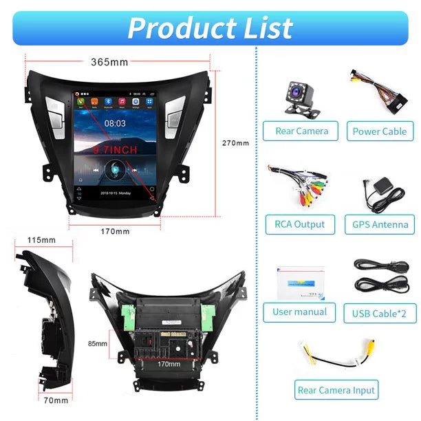 Stereo Car for 2013 Backup 2012 Link FM Bluetooth Mirror Podofo WIFI Android 2011 USB, 9.7'' Touchscreen 2G+64G GPS with Radio Elantra Camera Hyundai